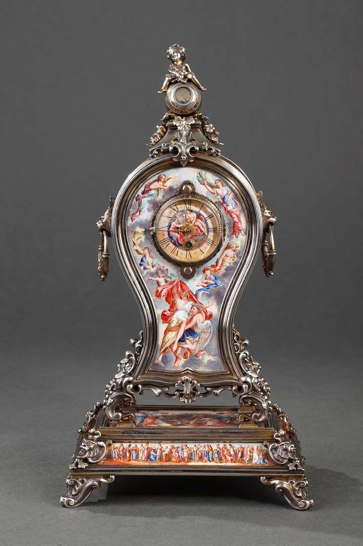 A Viennese silver and enamel table clock